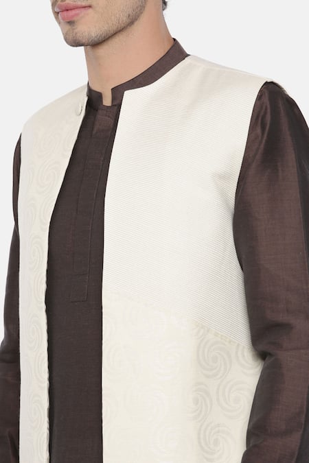 Buy Mayank Modi - Men Beige Silk, Jacquard Nehru Jacket For Kids Buy_Mayank Modi - Men_Beige Silk, Jacquard Nehru Jacket For Kids