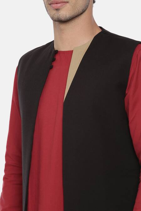 Mayank Modi - Men_Black Malai Cotton Longline Bundi_at_Aza_Fashions