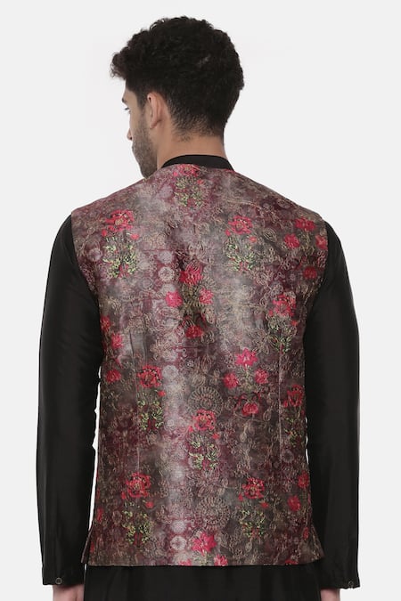 Mayank Modi - Men Floral Print Nehru Jacket 