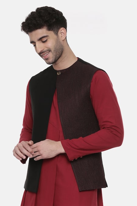 Buy_Mayank Modi - Men_Black Chanderi, Silk Cotton Pintuck Embroidered Nehru Jacket _Online_at_Aza_Fashions