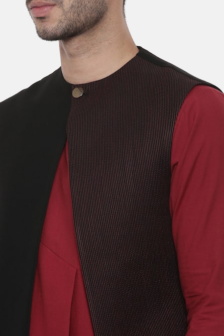 Shop_Mayank Modi - Men_Black Chanderi, Silk Cotton Pintuck Embroidered Nehru Jacket _Online_at_Aza_Fashions