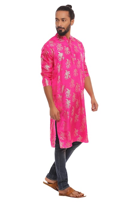 Buy_Masaba_Pink Tropical Banana Sapling Motif Print Kurta_Online_at_Aza_Fashions