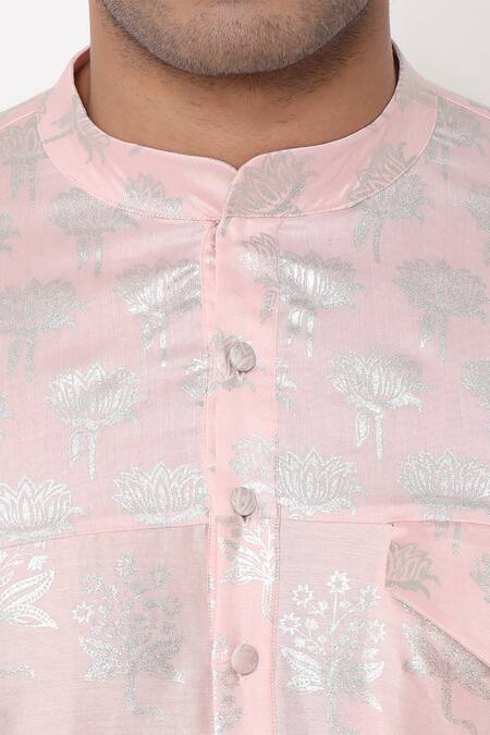 Masaba_Pink Chanderi Foil Print Kurta_at_Aza_Fashions