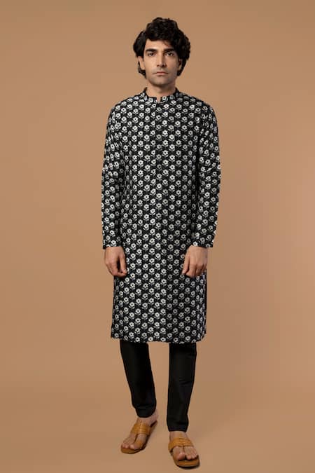 Masaba Black Raw Silk Star Puff Print Kurta 