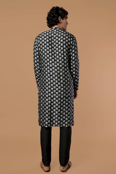 Shop_Masaba_Black Raw Silk Star Puff Print Kurta_at_Aza_Fashions