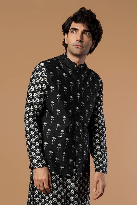 Shop Masaba Black Raw Silk Poppy Dew Print Bundi Online at Aza Fashions Shop_Masaba_Black Raw Silk Poppy Dew Print Bundi _Online_at_Aza_Fashions
