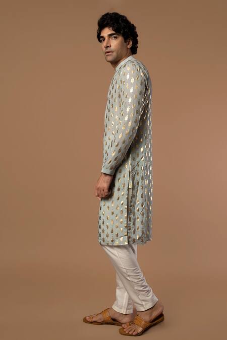 Buy_Masaba_Grey Crepe Teardrop Foil Print Kurta_Online_at_Aza_Fashions