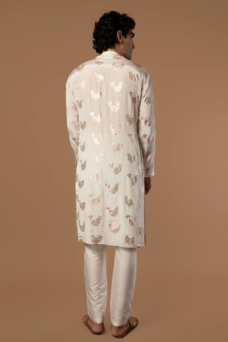Shop Masaba White Crepe Bird Foil Print Kurta at Aza Fashions Shop_Masaba_White Crepe Bird Foil Print Kurta_at_Aza_Fashions