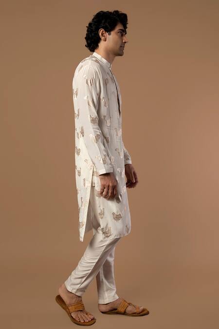 Masaba White Crepe Bird Foil Print Kurta Online at Aza Fashions Masaba_White Crepe Bird Foil Print Kurta_Online_at_Aza_Fashions