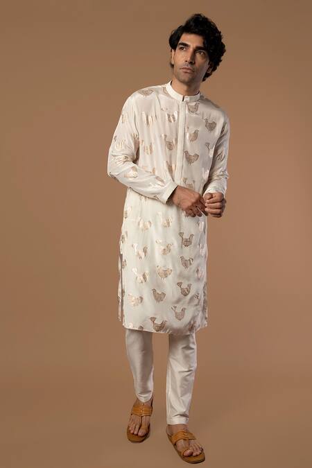 Shop Masaba White Crepe Bird Foil Print Kurta Online at Aza Fashions Shop_Masaba_White Crepe Bird Foil Print Kurta_Online_at_Aza_Fashions