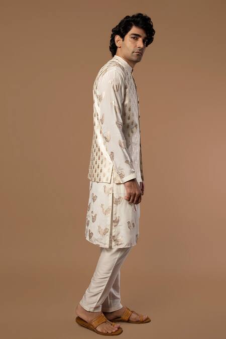 Masaba_White Bundi And Pant Raw Silk, Kurta Crepe Teardrop Foil Print & Set_Online_at_Aza_Fashions