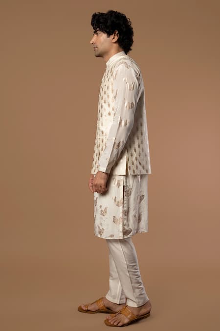 Buy_Masaba_White Bundi And Pant Raw Silk, Kurta Crepe Teardrop Foil Print & Set_Online_at_Aza_Fashions