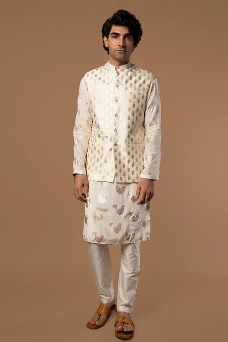 Masaba_White Raw Silk Teardrop Foil Print Bundi _Online_at_Aza_Fashions