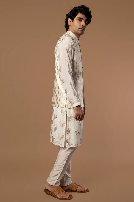 Buy_Masaba_White Raw Silk Teardrop Foil Print Bundi _Online_at_Aza_Fashions