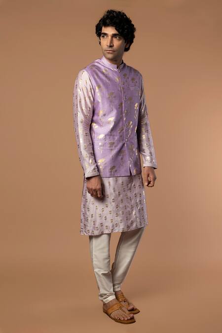 Masaba Purple Raw Silk Periwinkle Foil Print Bundi And Kurta Set Online at Aza Fashions Masaba_Purple Raw Silk Periwinkle Foil Print Bundi And Kurta Set_Online_at_Aza_Fashions