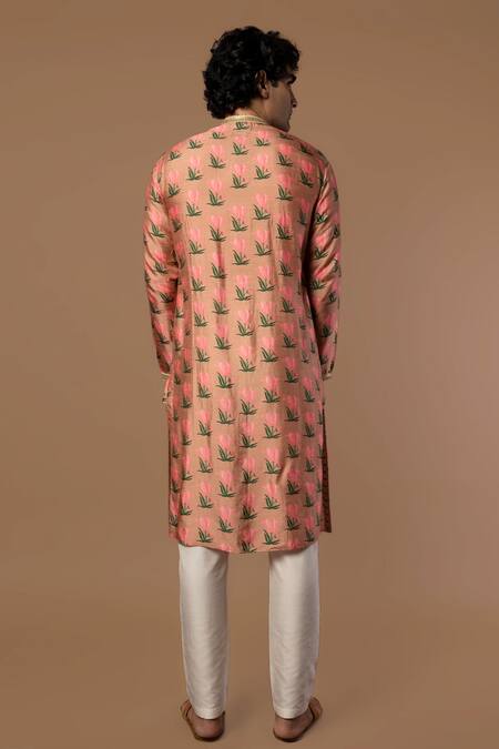 Shop_Masaba_Pink Raw Silk Tulip Print Kurta_at_Aza_Fashions