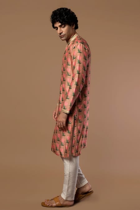 Buy_Masaba_Pink Raw Silk Tulip Print Kurta_Online_at_Aza_Fashions