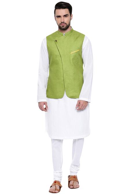 Buy_Mayank Modi - Men_Green Mandarin Collar Nehru Jacket_Online_at_Aza_Fashions