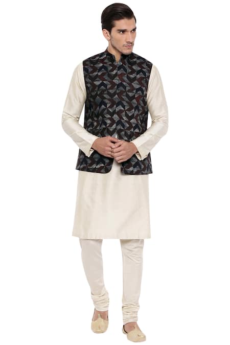 Buy_Mayank Modi - Men_Grey Geometric Print Nehru Jacket_Online_at_Aza_Fashions