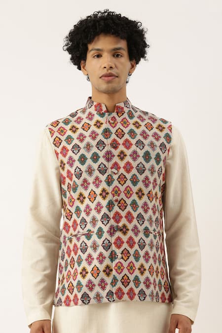 Mayank Modi - Men Chanderi Printed Bundi 