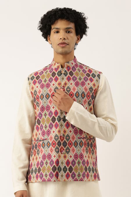 Mayank Modi - Men Chanderi Printed Bundi 