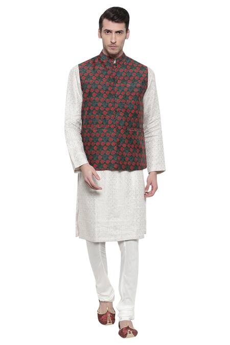 Buy Mayank Modi - Men Red Chanderi Embroidery Floral Print Nehru Jacket Online at Aza Fashions Buy_Mayank Modi - Men_Red Chanderi Embroidery Floral Print Nehru Jacket_Online_at_Aza_Fashions