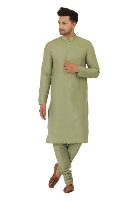 Manish Nagdeo_Green Cotton Silk Quilted Bundi And Kurta Set _Online_at_Aza_Fashions