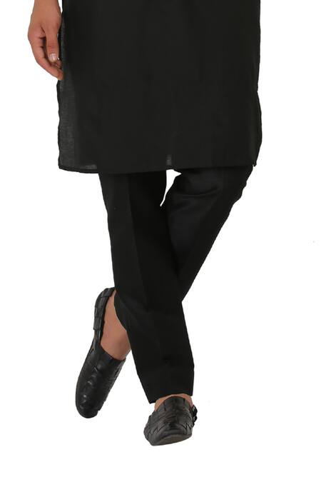 Shop_Manish Nagdeo_Black Cotton Silk Button Front Bundi And Kurta Set_Online_at_Aza_Fashions