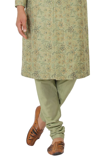 Manish Nagdeo Green Cotton Silk Block Print Sherwani And Kurta Set Online at Aza Fashions Manish Nagdeo_Green Cotton Silk Block Print Sherwani And Kurta Set _Online_at_Aza_Fashions