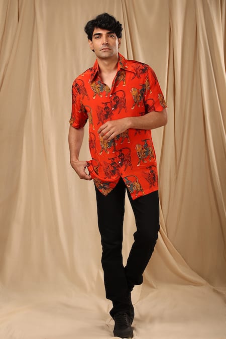 Masaba Red Crepe Sultan Print Shirt Online at Aza Fashions Masaba_Red Crepe Sultan Print Shirt _Online_at_Aza_Fashions
