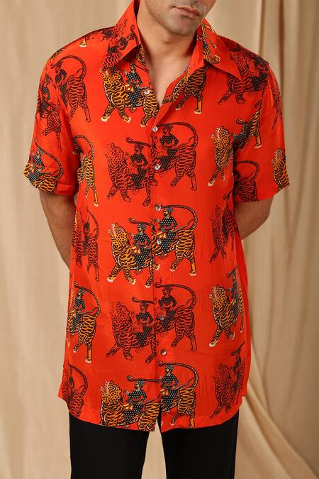 Masaba Red Crepe Sultan Print Shirt at Aza Fashions Masaba_Red Crepe Sultan Print Shirt _at_Aza_Fashions