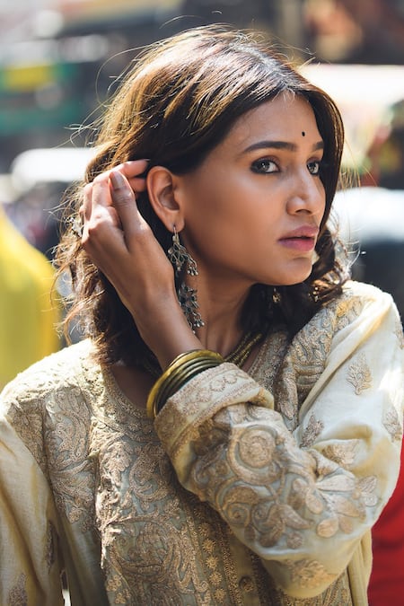 Buy_Heena Kochhar_Gold Tissue Embroidered Anarkali Set_Online_at_Aza_Fashions