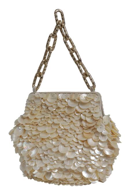 Shop_The Leather Garden_White Beads Embellished Handbag _Online_at_Aza_Fashions