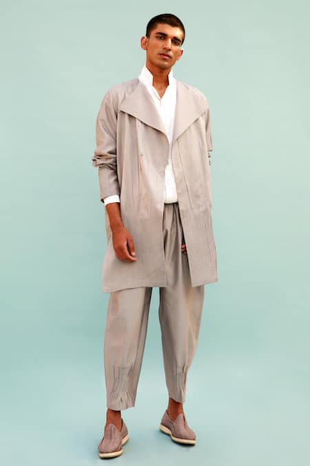 Antar Agni_Grey Cotton Silk Jacket _Online_at_Aza_Fashions