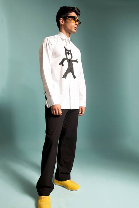 Buy_Sahil Aneja_White Cotton Screen Print Happy Devil Shirt_Online_at_Aza_Fashions