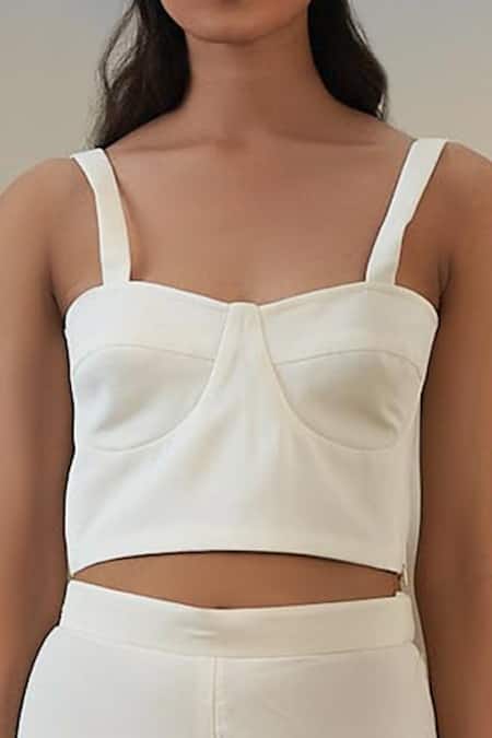 Febo6_Ivory 100% Polyester Plain Sweetheart Neck Bralette_Online_at_Aza_Fashions