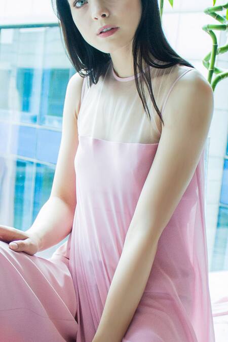 Shop_Swatee Singh_Pink Georgette, Heavy Crepe Round Draped Jumpsuit _Online_at_Aza_Fashions