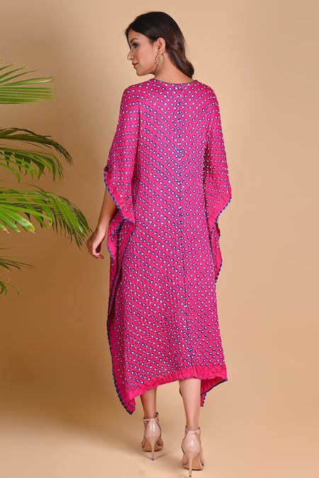 Shop_Dyelogue_Pink Gajji Silk Bandhani Kaftan _at_Aza_Fashions