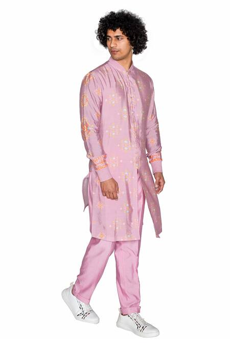 Ankur J_Purple Cotton Silk Geometric Motifs Printed Kurta_Online_at_Aza_Fashions