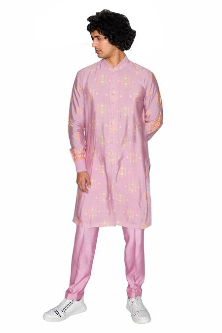 Buy_Ankur J_Purple Cotton Silk Geometric Motifs Printed Kurta_Online_at_Aza_Fashions