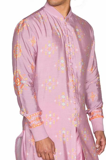 Shop_Ankur J_Purple Cotton Silk Geometric Motifs Printed Kurta_Online_at_Aza_Fashions
