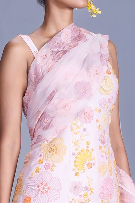 Buy_Mishru_Pink Chanderi V Neck Kurta Sharara Set _Online_at_Aza_Fashions