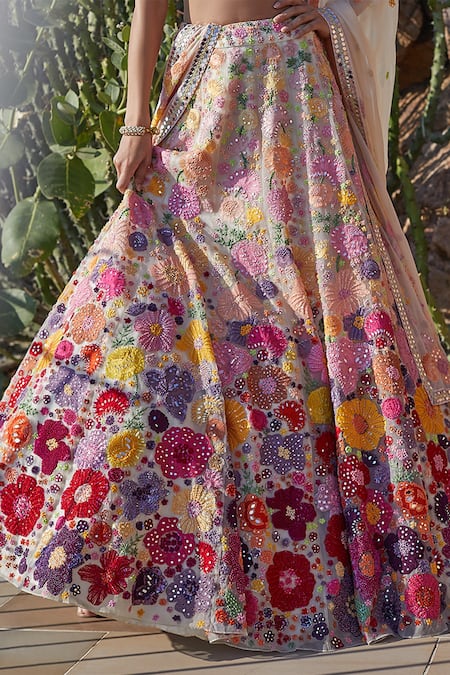 Buy Mishru Multi Color Organza Sweetheart Neck Embroidered Bridal Lehenga Set Online at Aza Fashions Buy_Mishru_Multi Color Organza Sweetheart Neck Embroidered Bridal Lehenga Set _Online_at_Aza_Fashions