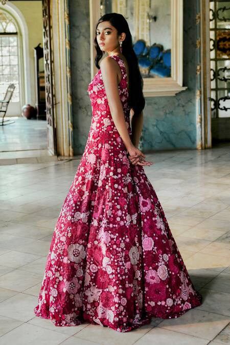 Shop Mishru Pink Tulle Embroidery Sweetheart Neck Gown at Aza Fashions Shop_Mishru_Pink Tulle Embroidery Sweetheart Neck Gown _at_Aza_Fashions