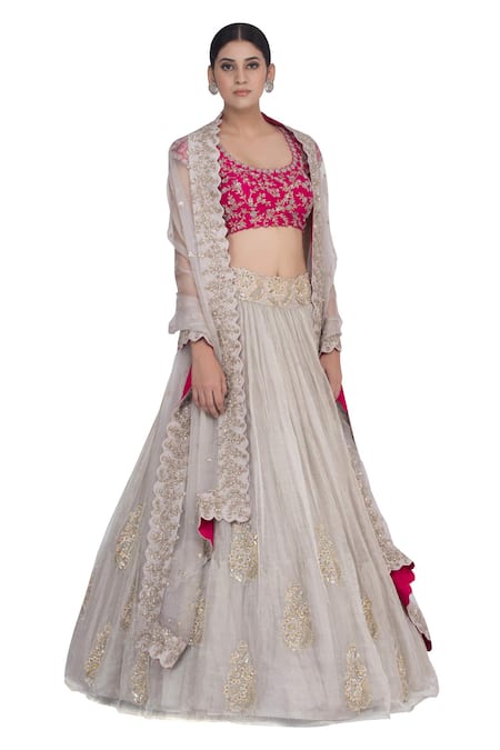 Buy Brown Semi Stitched Tissue Lehenga Choli Online for Women in USA