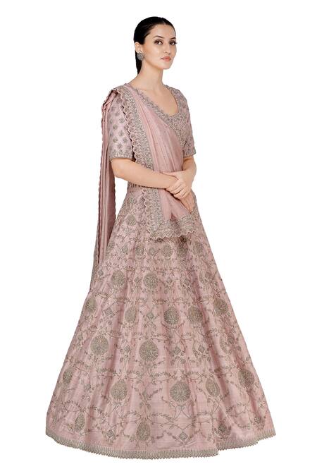 Mrunalini Rao_Beige Raw , Pure Round Zardozi Bridal Lehenga Set_Online_at_Aza_Fashions