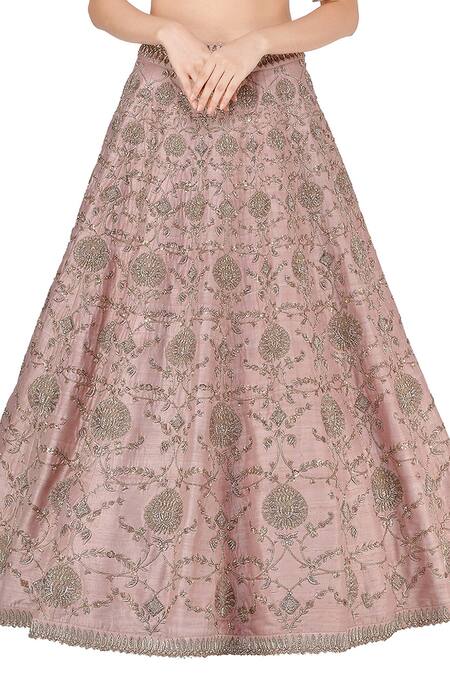 Shop_Mrunalini Rao_Beige Raw , Pure Round Zardozi Bridal Lehenga Set_Online_at_Aza_Fashions