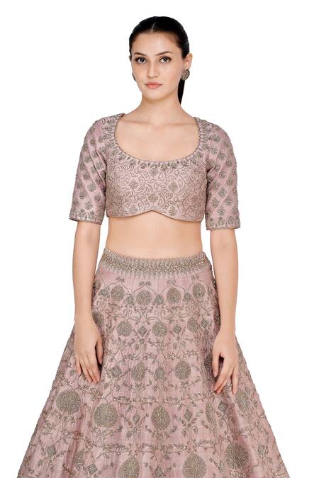 Mrunalini Rao_Beige Raw , Pure Round Zardozi Bridal Lehenga Set_at_Aza_Fashions