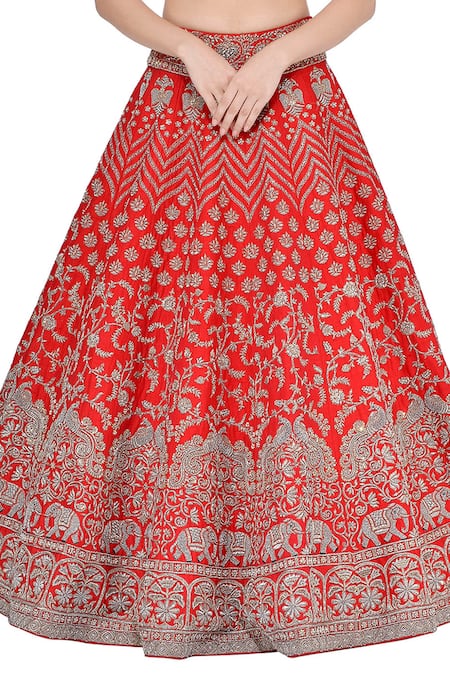 Mrunalini Rao Red Raw Silk V Neck Zardozi Bridal Lehenga Set at Aza Fashions Mrunalini Rao_Red Raw Silk V Neck Zardozi Bridal Lehenga Set _at_Aza_Fashions