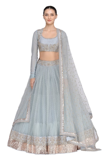 Mrunalini Rao Blue Organza Round Bridal Lehenga Set  